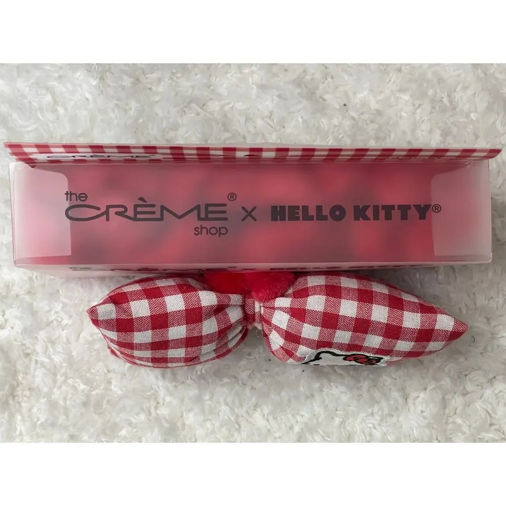 The Creme Shop Hello Kitty Red White Gingham Plush Spa Headband Bow Hairband NEW